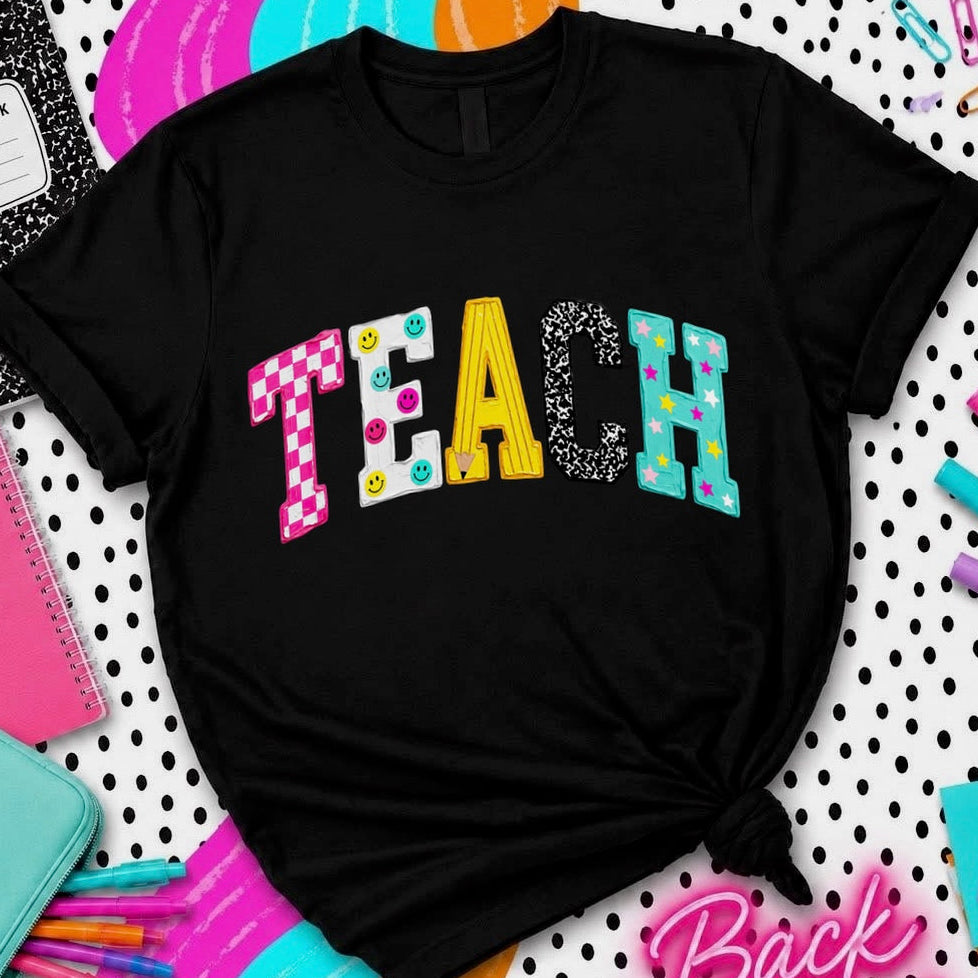 hand painted TEACH clear film screen print