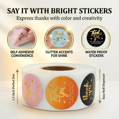 800 Thank You Stickers, 1.5" Round Labels, 5 Designs, Multicolor