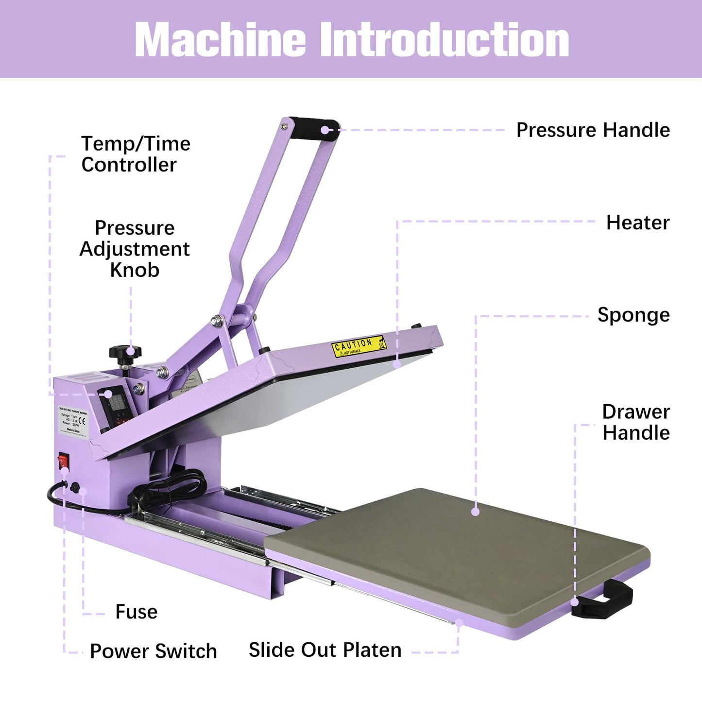 PlanetFlame 15x15 Slide Out Heat Press Machine for T-Shirts, Purple