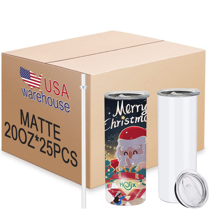 ZREGGUR 20 oz Straight Sublimation Blank Tumblers Bulk, Matte SS 25Pack