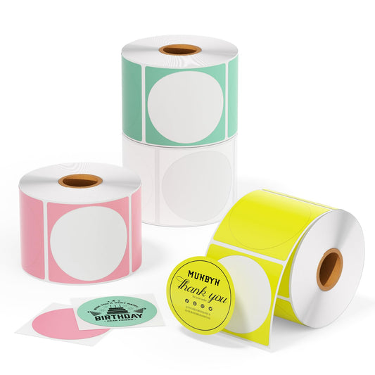 MUNBYN 2 Inch Thermal Labels, White Pink Green Yellow, 3000 Sheets/4 Rolls
