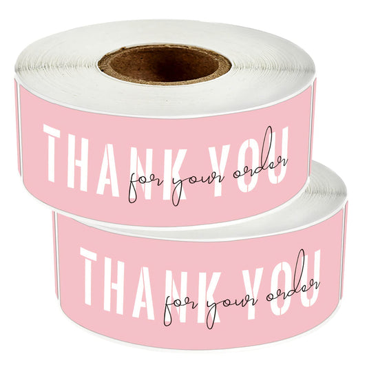 Monring Thank You for Your Order Stickers, Pink Vinyl Decals 1x3 Inch, 240 Labels, Waterproof, for Small Business, Packaging