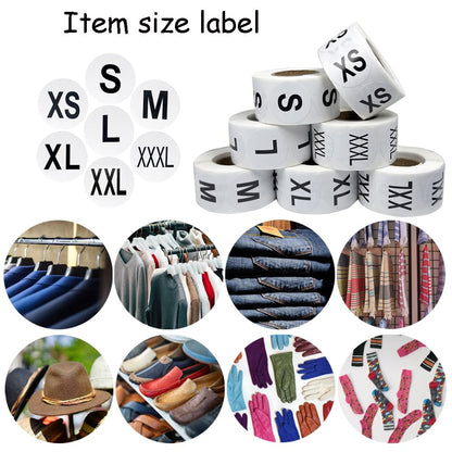 3500 Pcs Clothing Size Stickers, 1 Inch Round Self Adhesive, 7 Sizes XS-S-XXXL for T Shirts (Black)