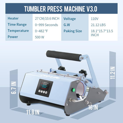 PYD Life 30 OZ 20 OZ Tumbler Heat Press Machine 110 V Light Blue