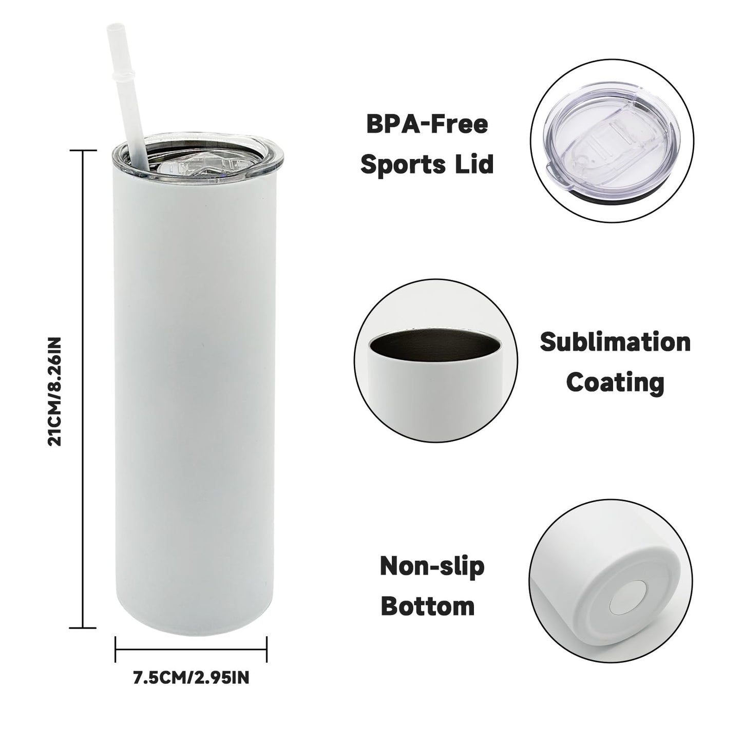ZREGGUR 20 oz Straight Sublimation Blank Tumblers Bulk, Matte SS 25Pack