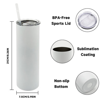 ZREGGUR 20 oz Straight Sublimation Blank Tumblers Bulk, Matte SS 25Pack