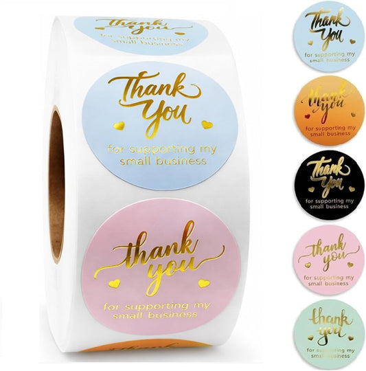 800 Thank You Stickers, 1.5" Round Labels, 5 Designs, Multicolor