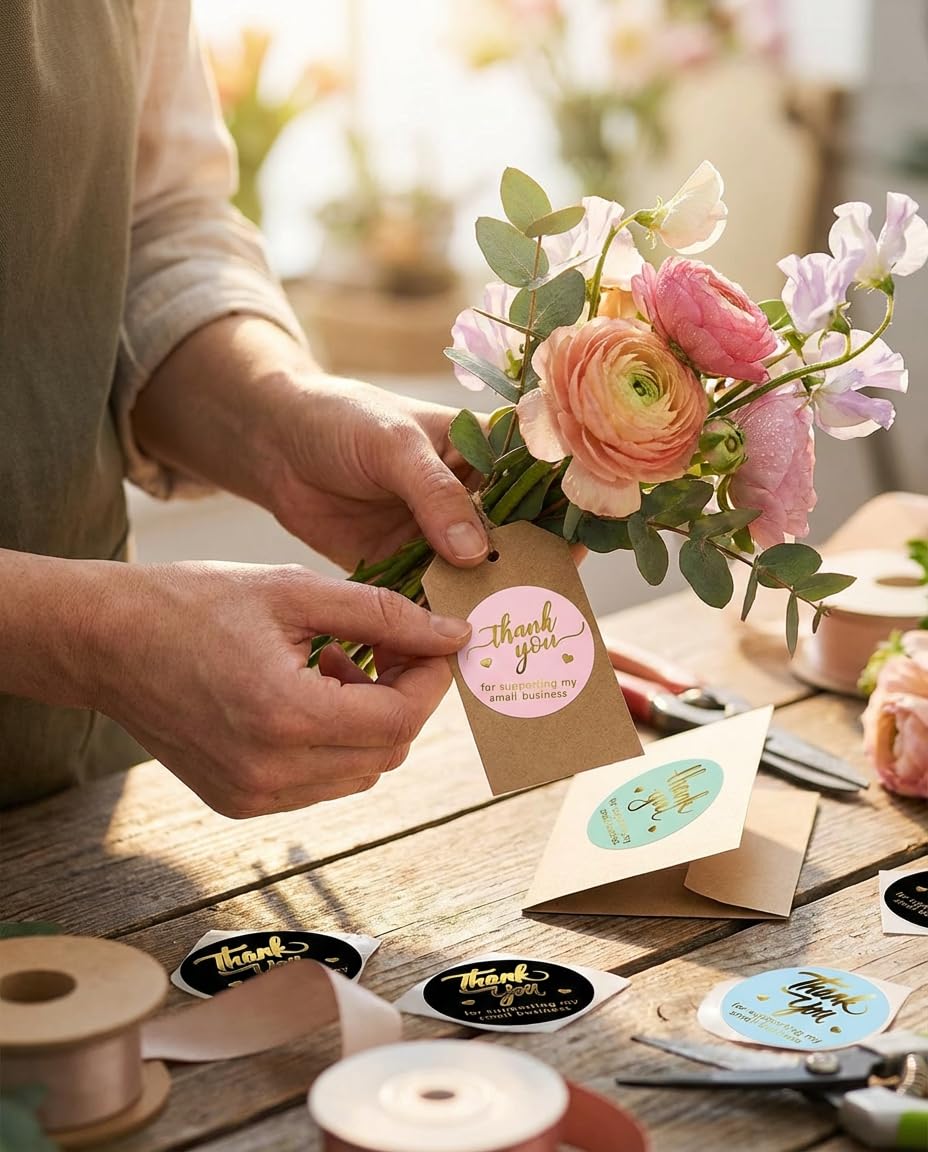 800 Thank You Stickers, 1.5" Round Labels, 5 Designs, Multicolor