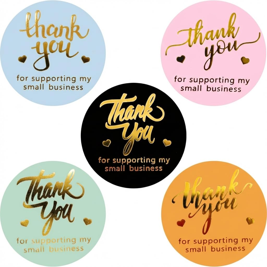 800 Thank You Stickers, 1.5" Round Labels, 5 Designs, Multicolor