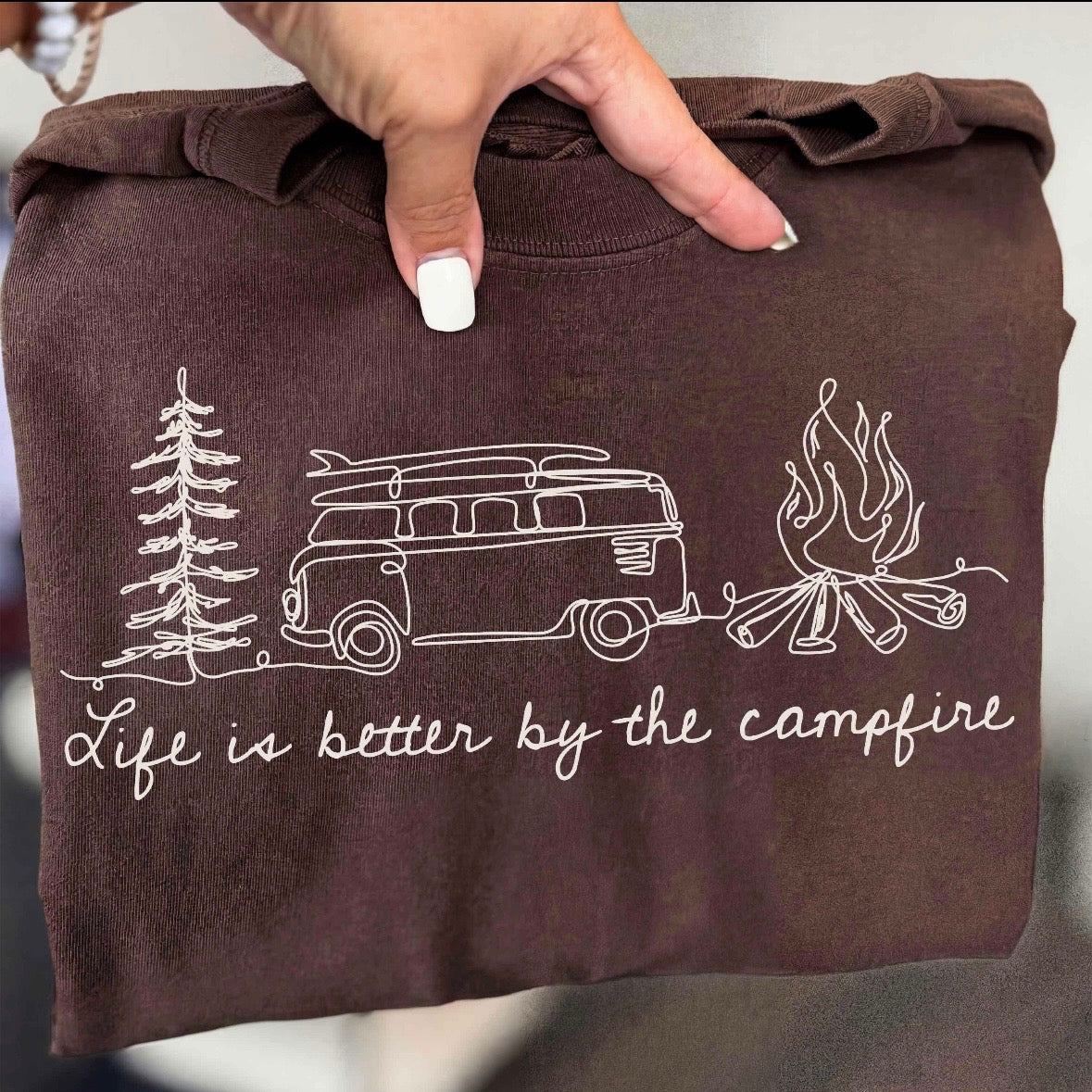 life is better by the campfire beige ink screen print transfer•