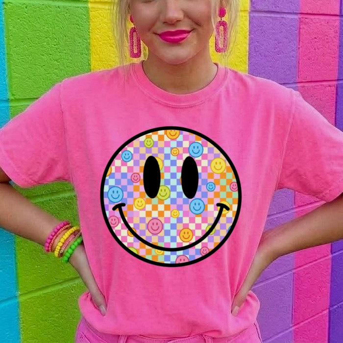 bright checker smile clear film screen print