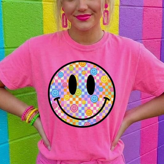 bright checker smile clear film screen print