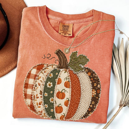 patchwork burlap pumpkin clear film screen print