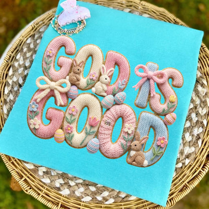 God is good faux yarn clear film screen print