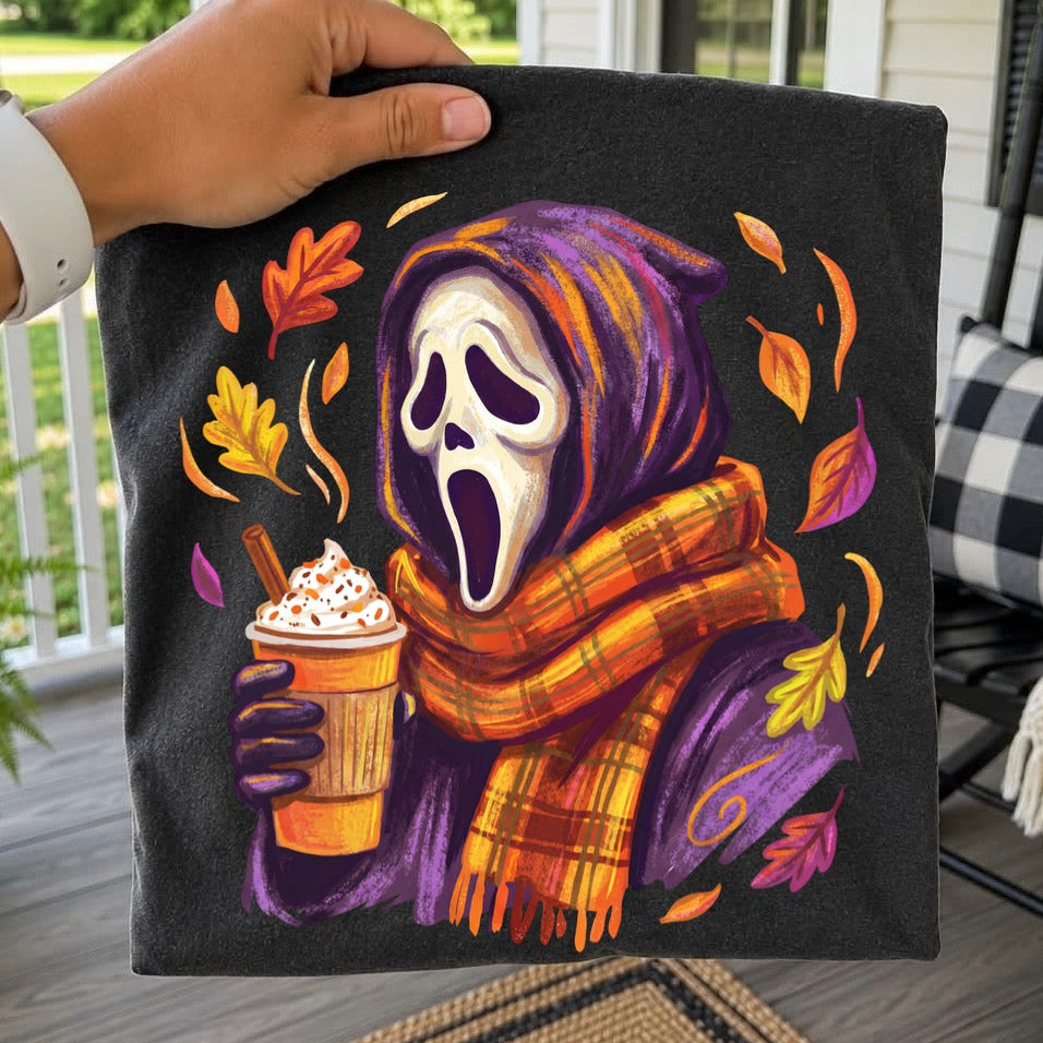 ghost face fall coffee clear film screen print