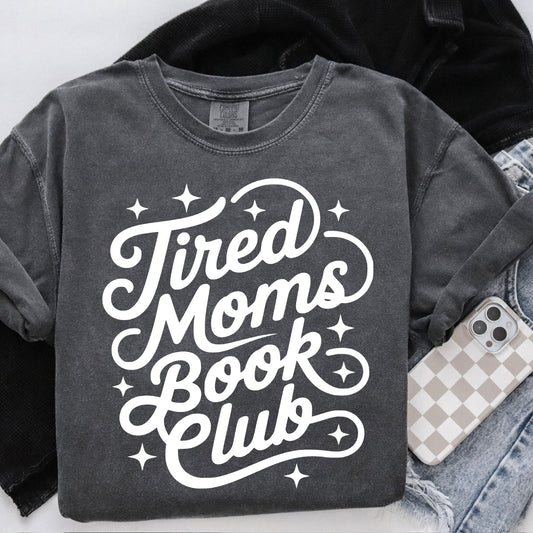 tired moms book club screen print transfer