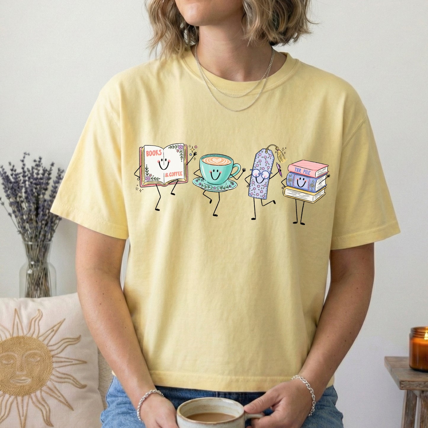 books & coffee happy doodles clear film screen print