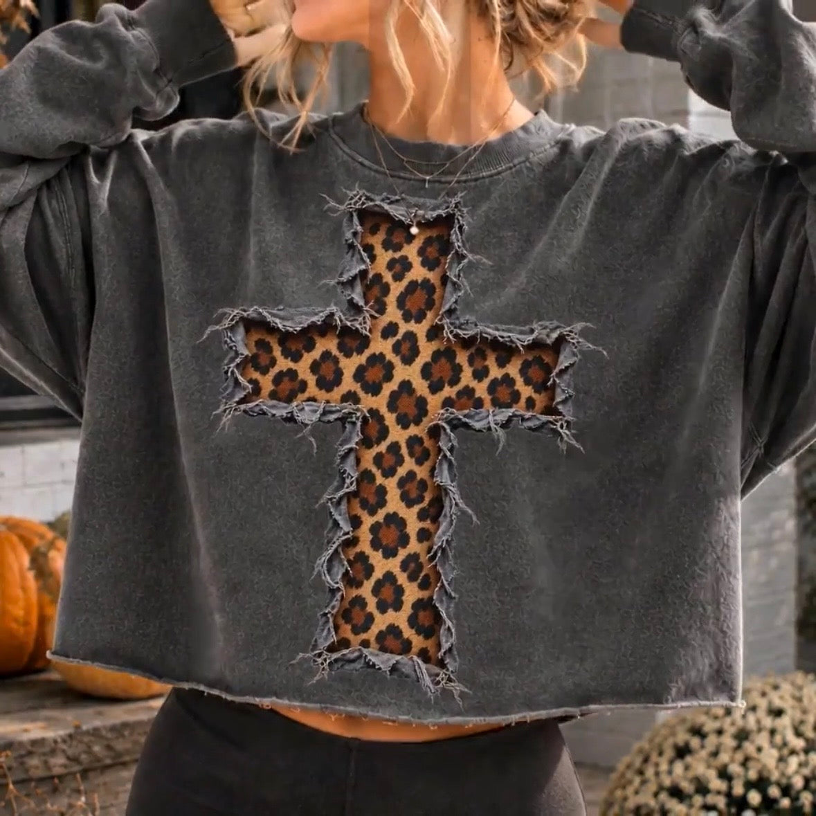leopard cross ripped clear film screen print