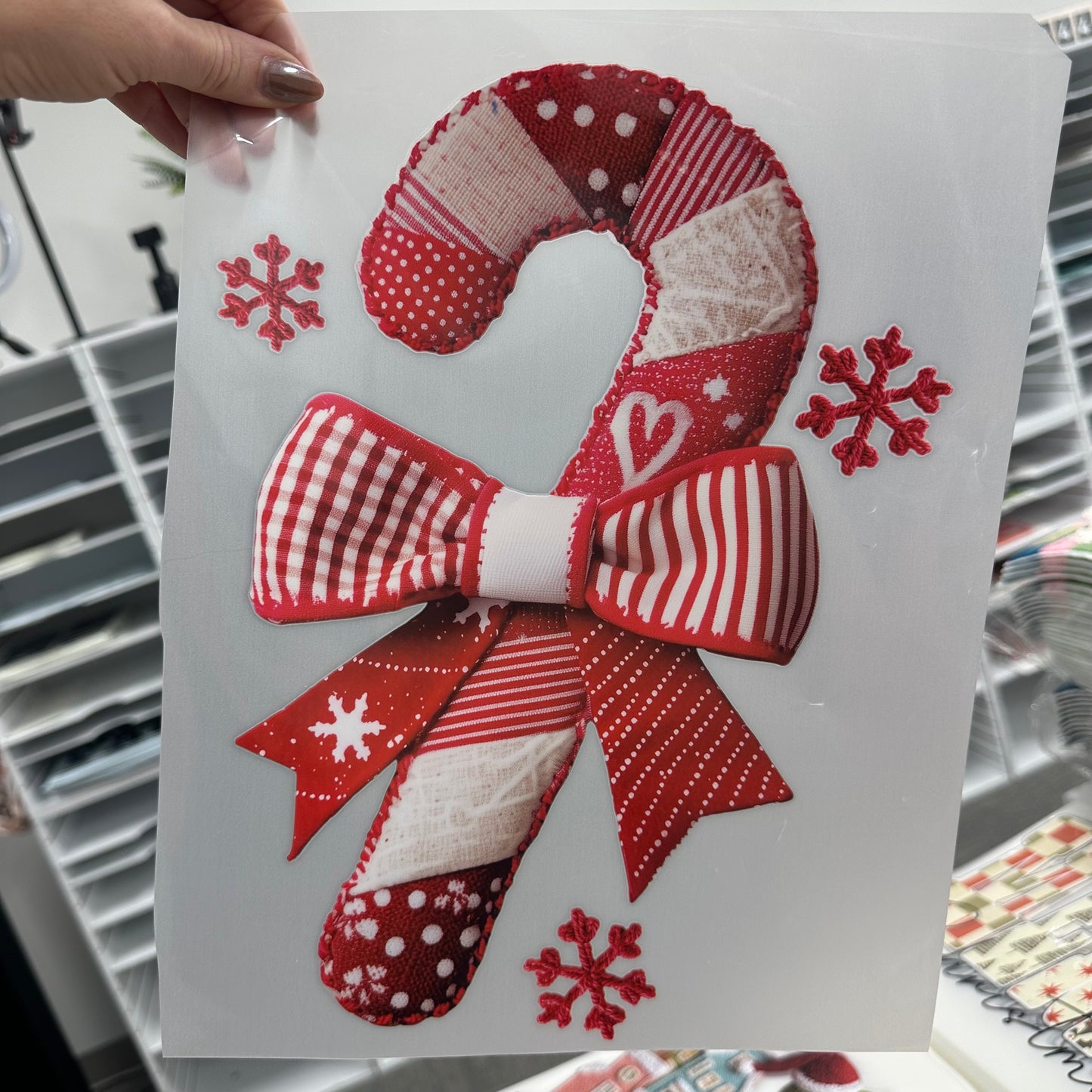 faux fabric candy cane clear film screen print
