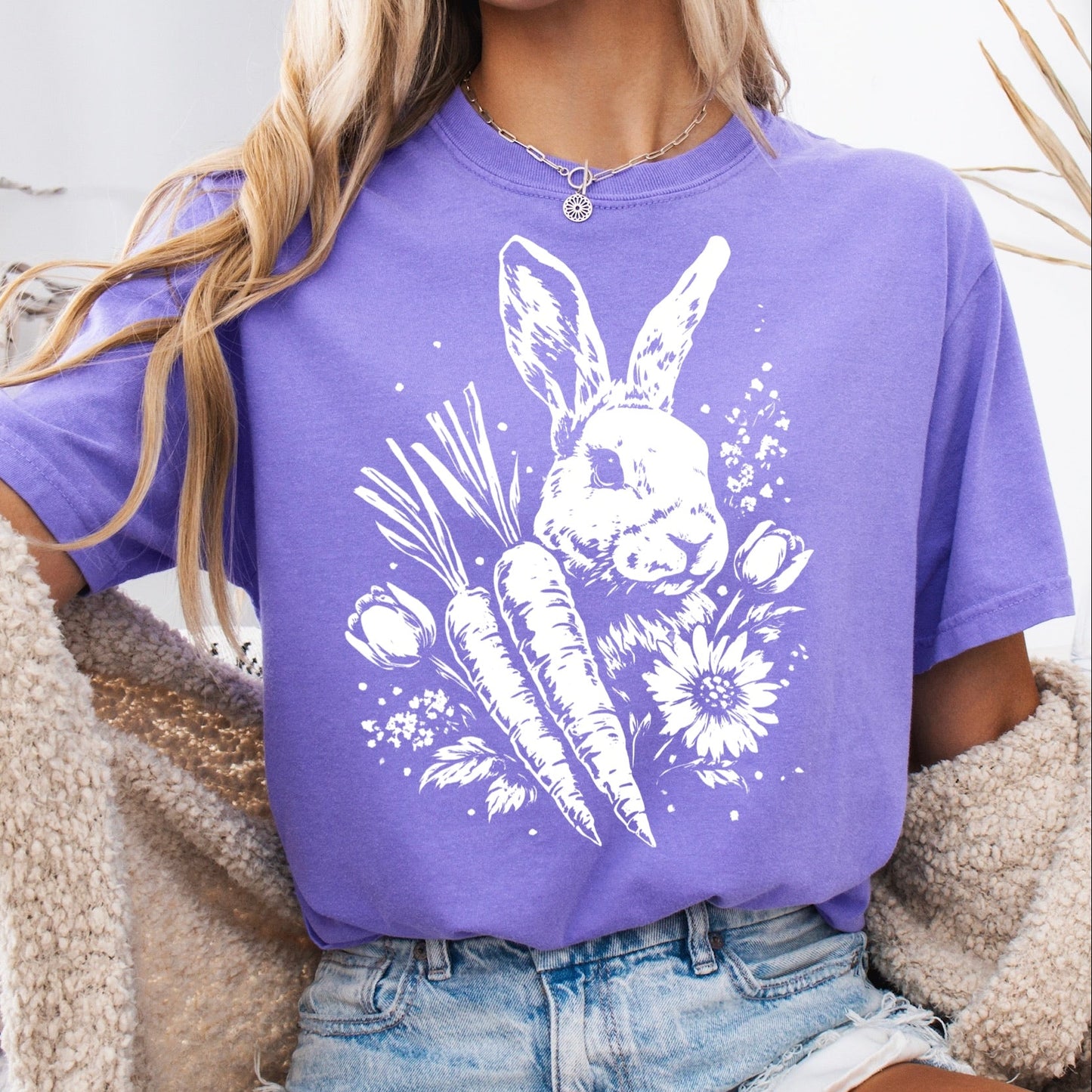 Spring bunny w/carrots screen print transfer•