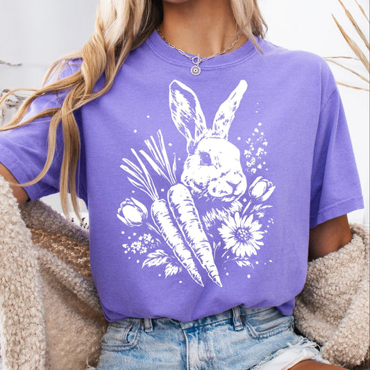 Spring bunny w/carrots screen print transfer•