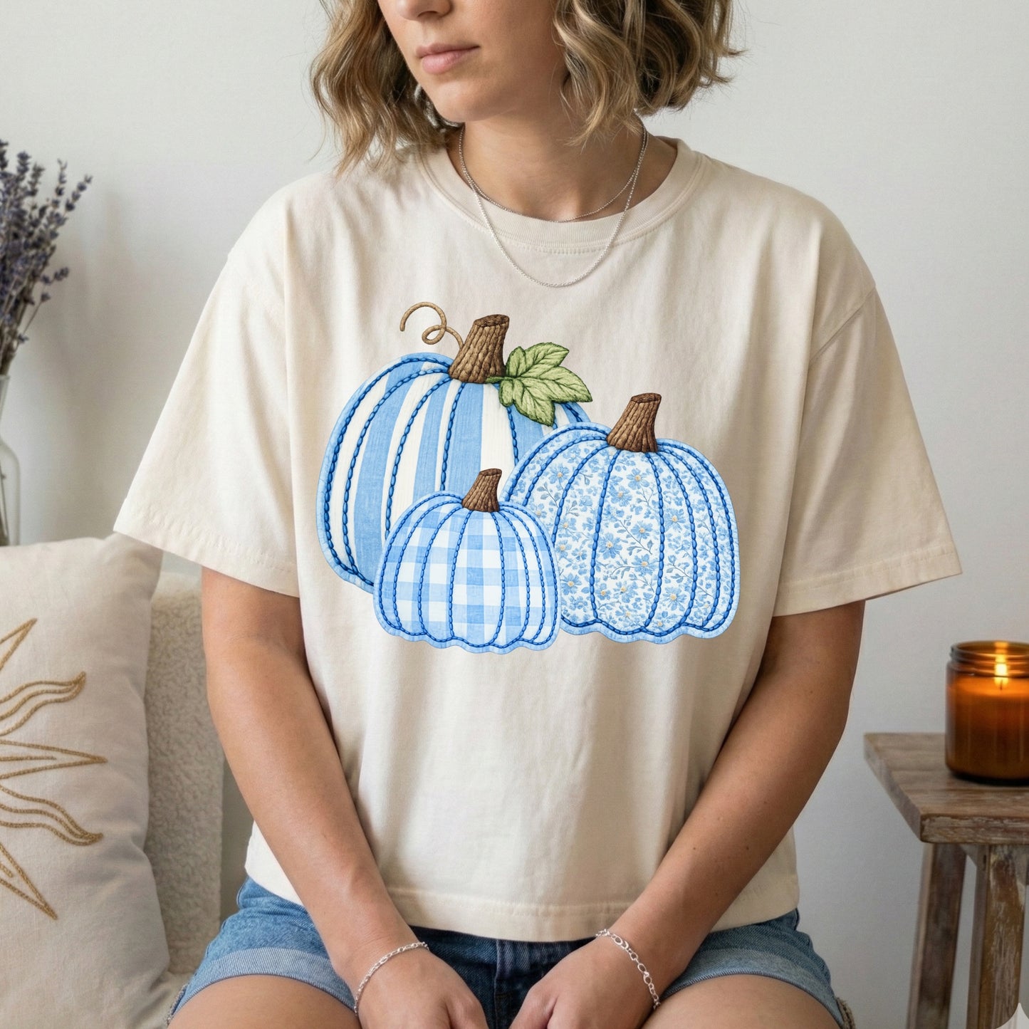 blue pumpkin faux applique clear film screen print