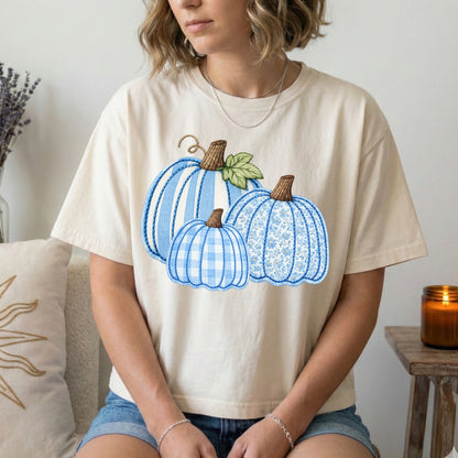 blue pumpkin faux applique clear film screen print
