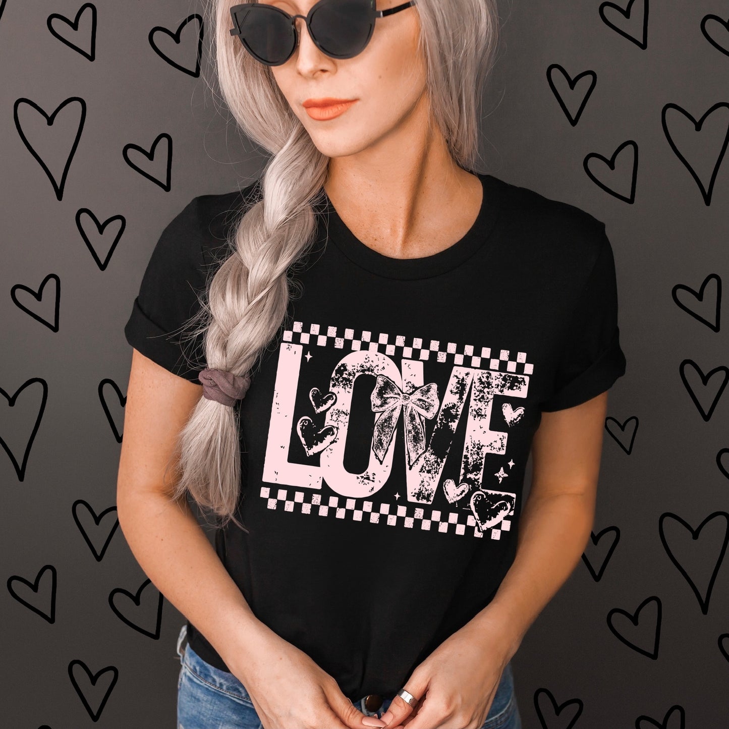 checker LOVE half tone screen print transfer