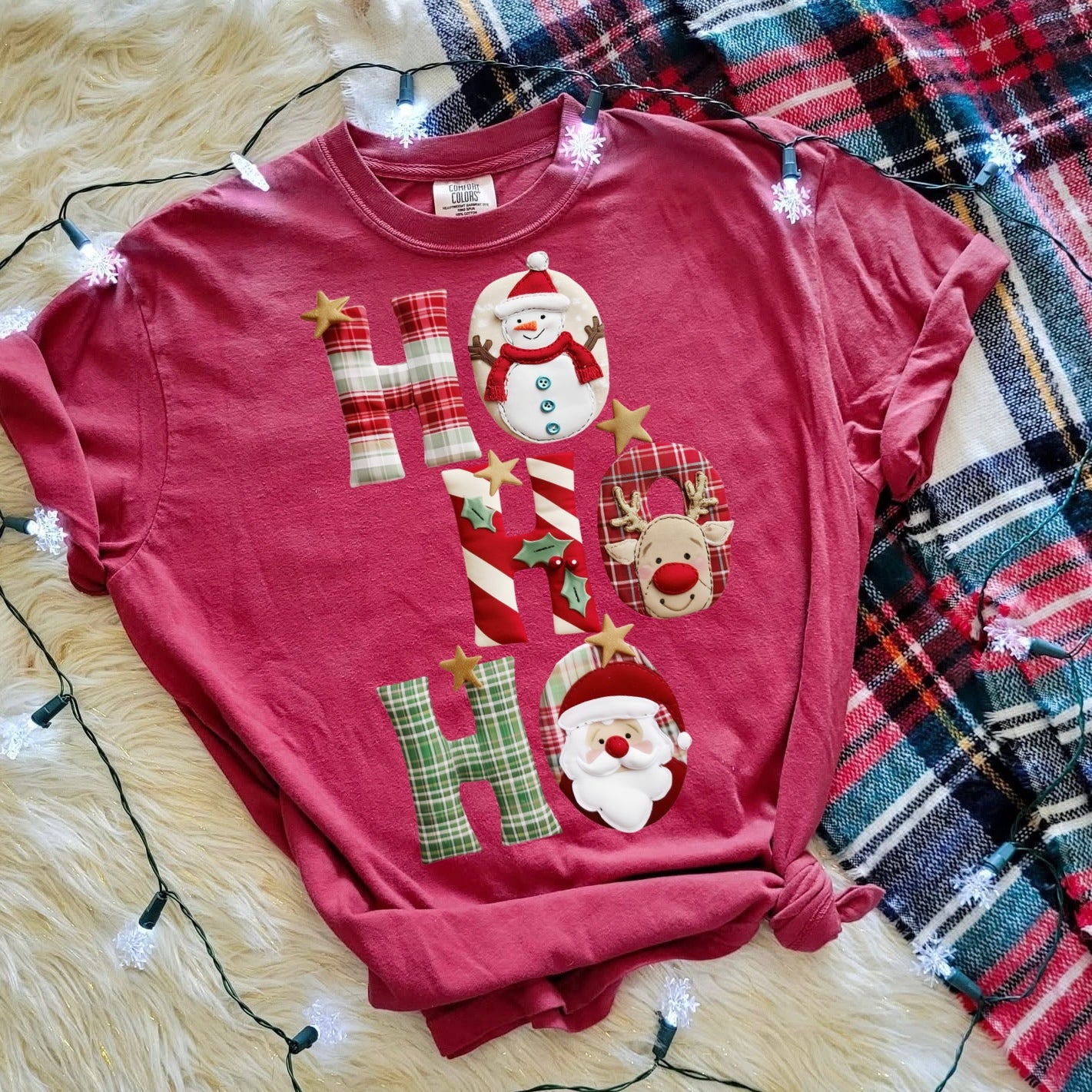 Ho Ho Ho faux fabric clear film screen print