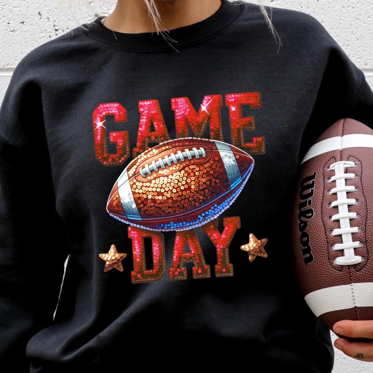 Game Day faux sequins red + gold clear film transfer