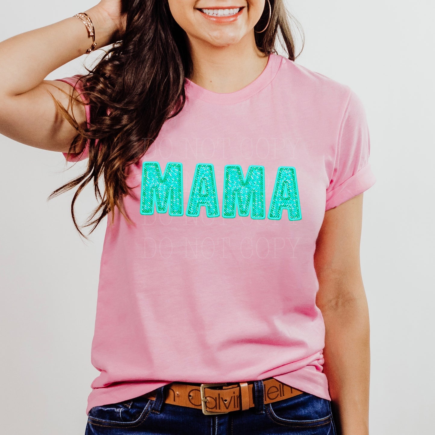 teal MAMA faux sequin clear film matte transfer