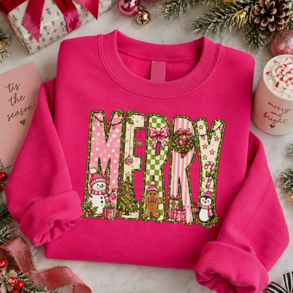 MERRY pink + green clear film screen print