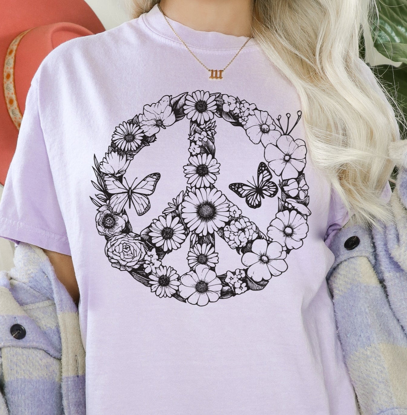 floral peace sign screen print transfer