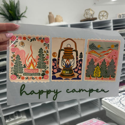 happy camper clear film screen print
