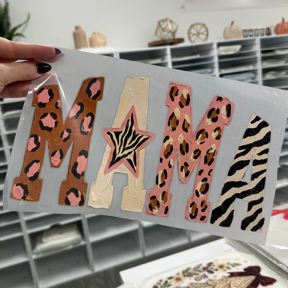mixed pattern mama clear film screen print