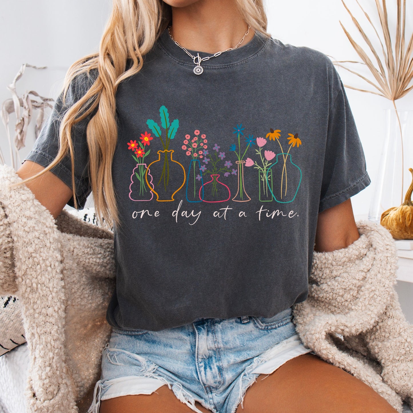 one day at a time flowers clear film screen print