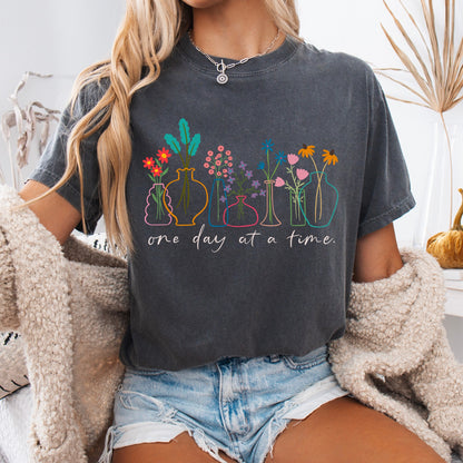 one day at a time flowers clear film screen print