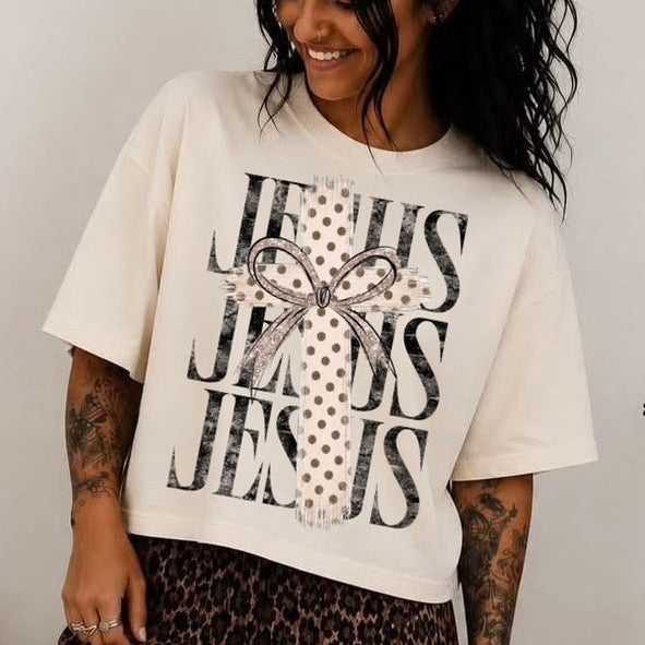 Jesus neutral cross clear film screen print