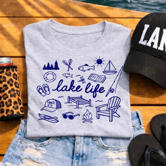lake life navy ink screen print transfer•