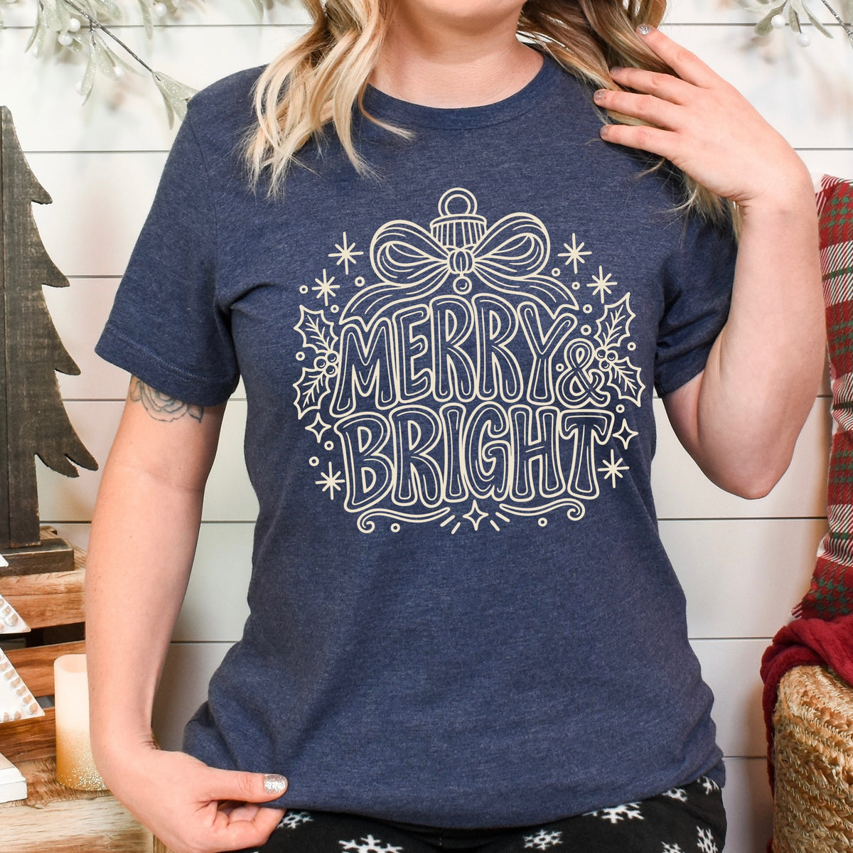 merry & bright beige screen print transfer