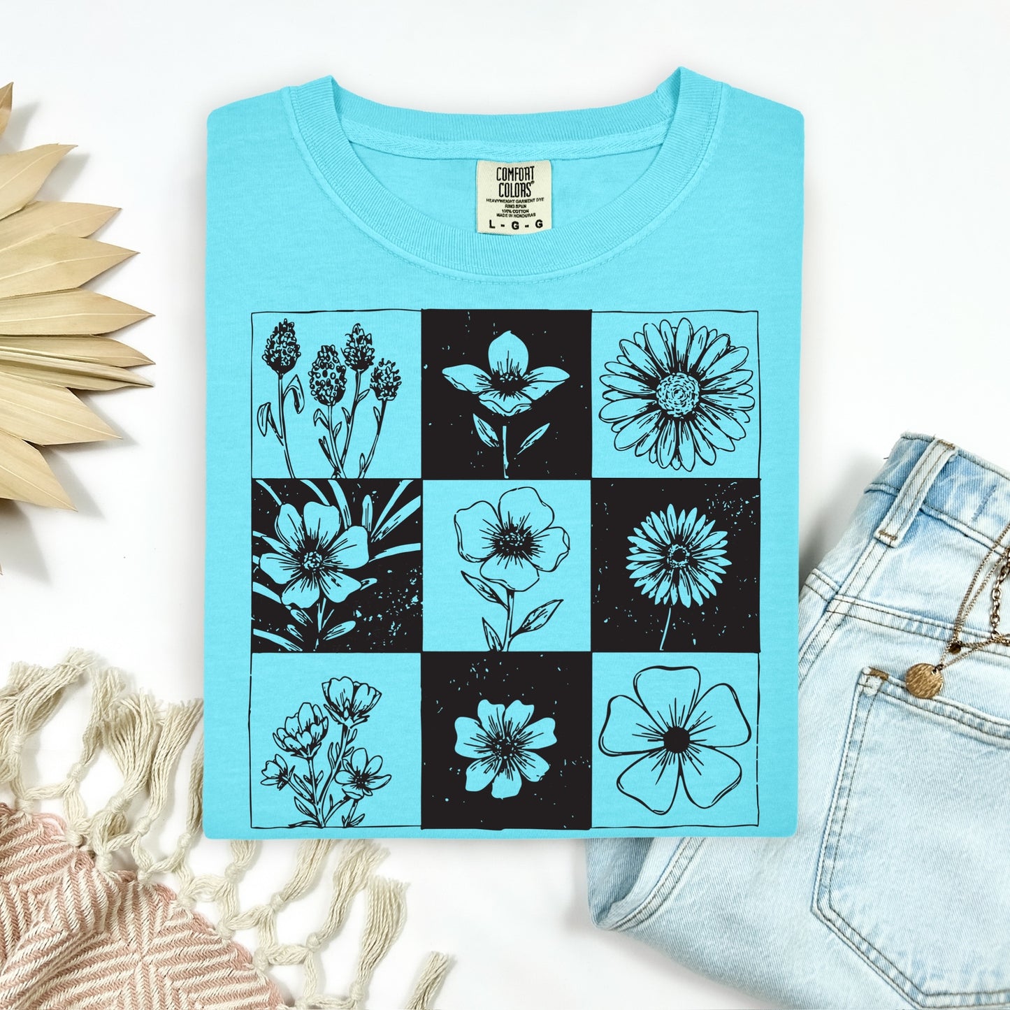 checkered florals screen print transfer•