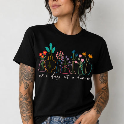one day at a time flowers clear film screen print