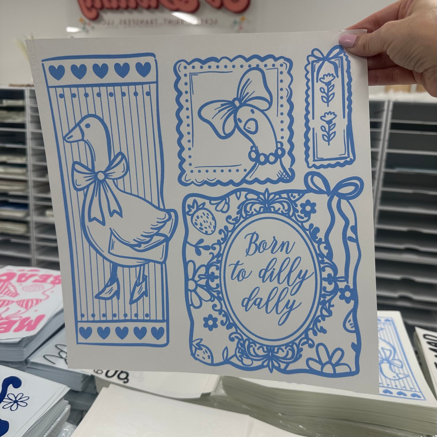 dilly dally goose screen print transfer•
