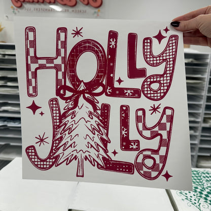 RED holly jolly screen print transfer•