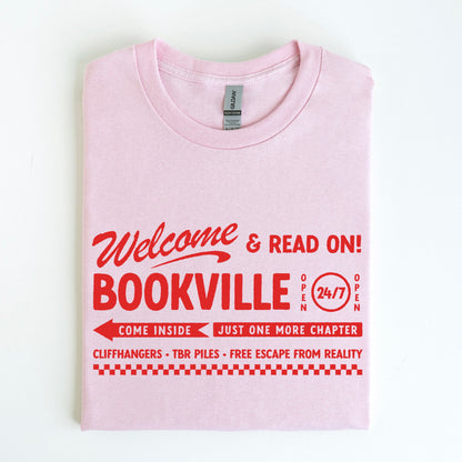 RED welcome to BOOKVILLE screen print transfer