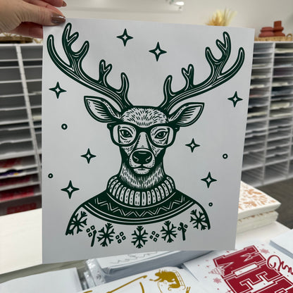 hipster reindeer screen print transfer
