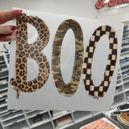 BOO camo leopard checker clear film screen print