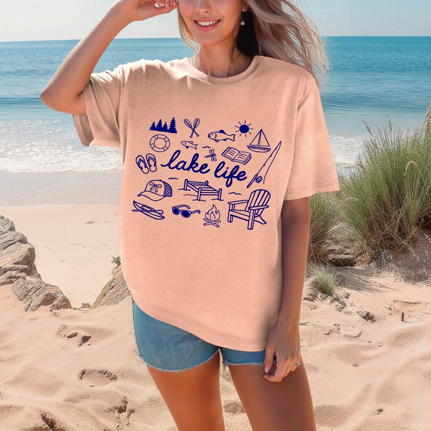 lake life navy ink screen print transfer•
