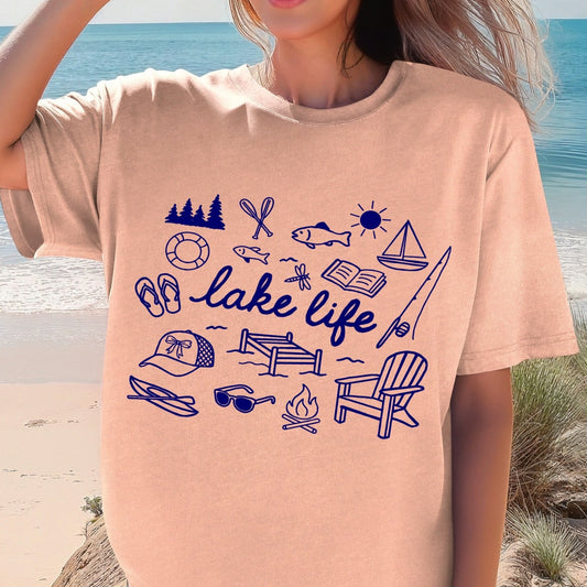 lake life navy ink screen print transfer•