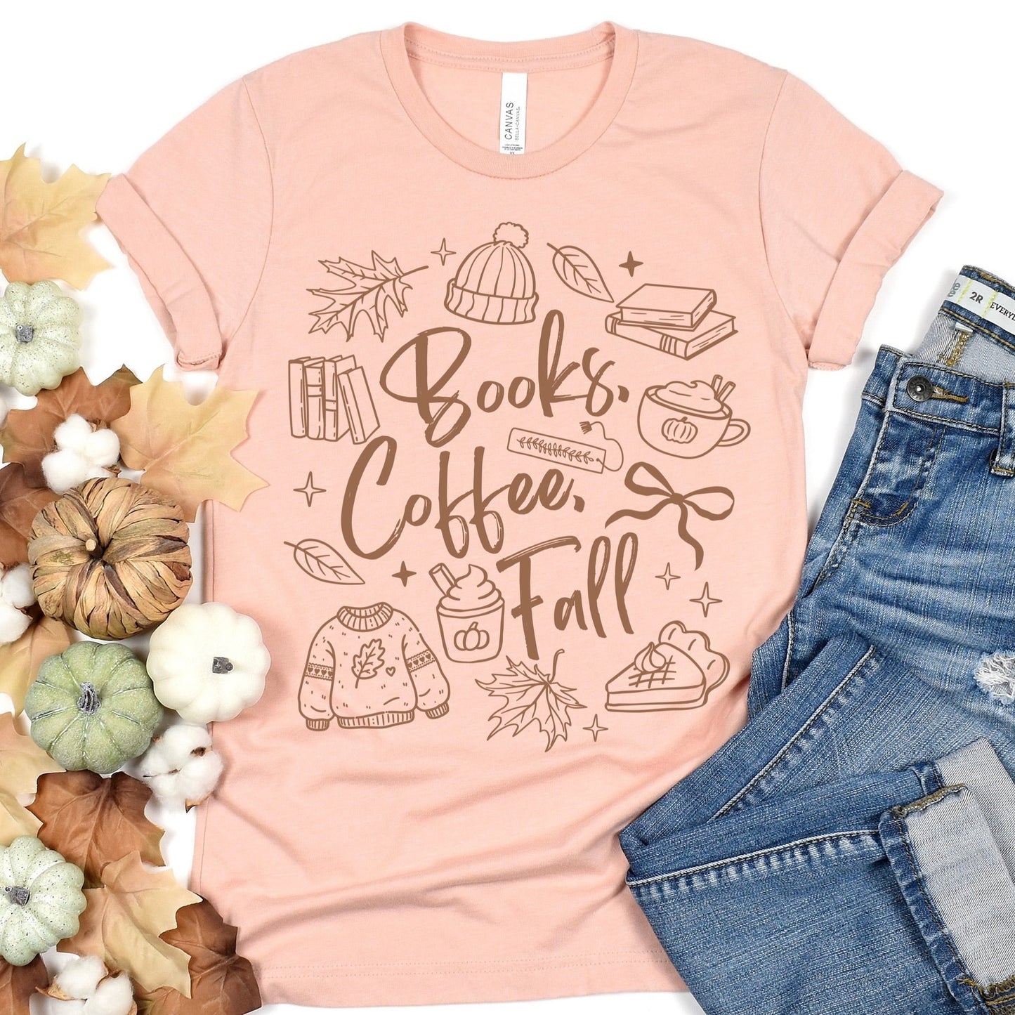 books, coffee, & fall screen print transfer•